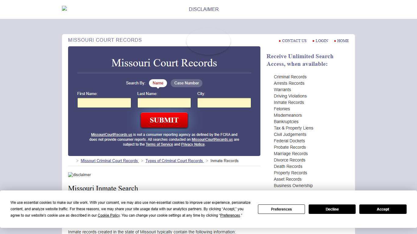 Missouri Inmate Search | MissouriCourtRecords.us